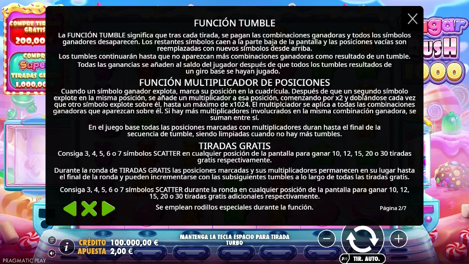Sugar Rush 1000 — Tumble y multiplicadores