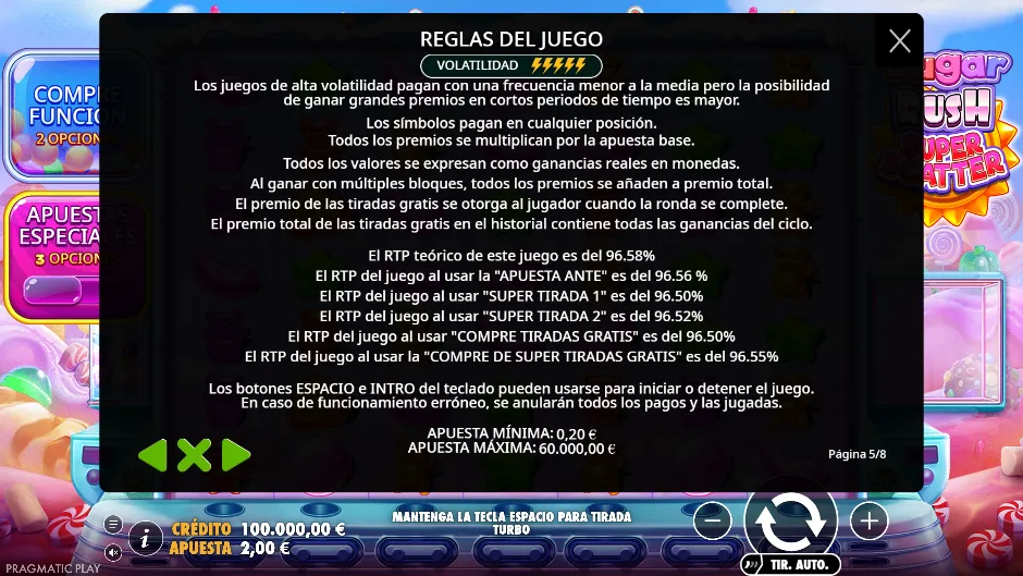 Sugar Rush Super Scatter — reglas y RTP